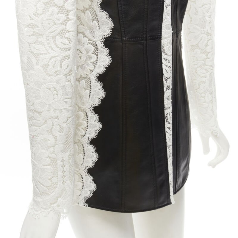 ALEXANDER MCQUEEN 2020 black lamb leather white lace trim blazer jacket IT38 XS